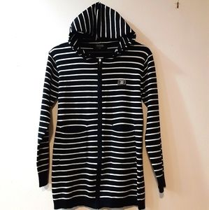 Chanel Black/White Stripe Hoodie Sweater Jacket
